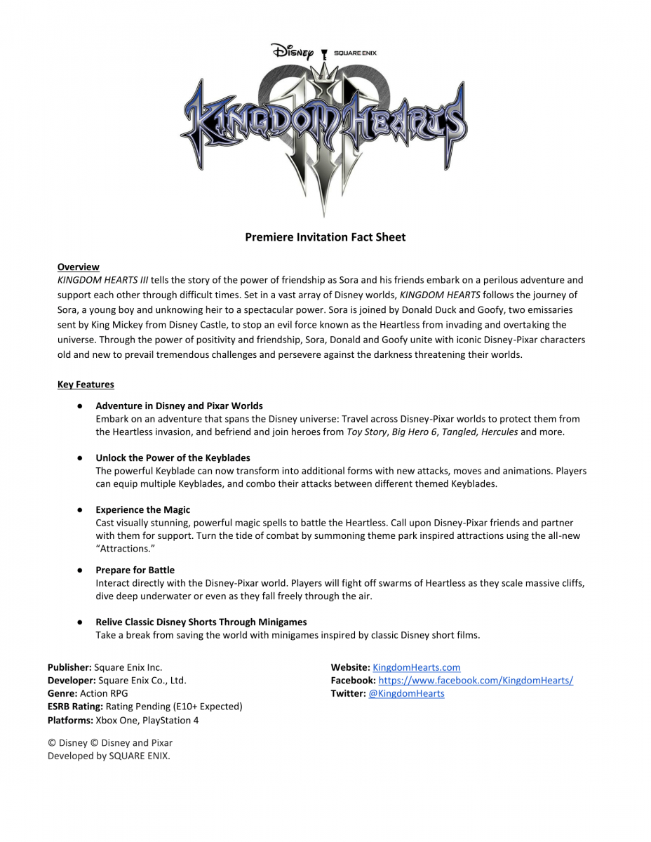 2018-05-22 Kingdom Hearts III Factsheet